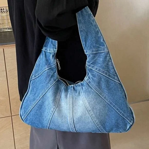 Denim Hobo Shoulder Bag - Blue - Picture 2 of 4